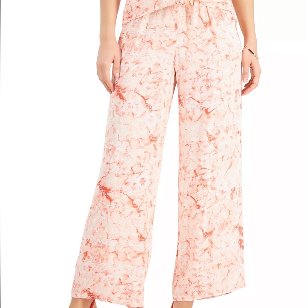 JM Collection - Orange (Coral) / White Printed Wide Leg Pants XXL Size (Women)